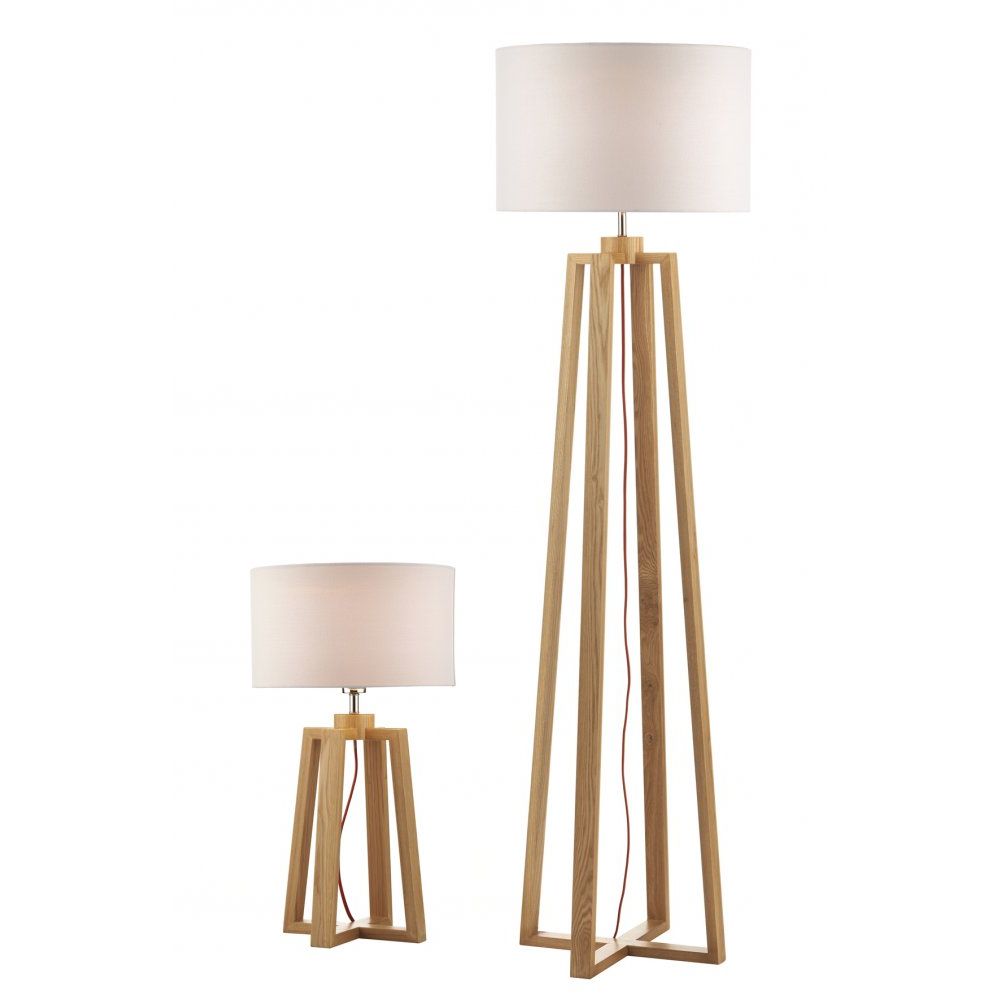 Oak Floor Lamps Throughout Most Popular Contemporary Design Wooden Table & Floor Lamp Set With Shades (View 8 of 15)