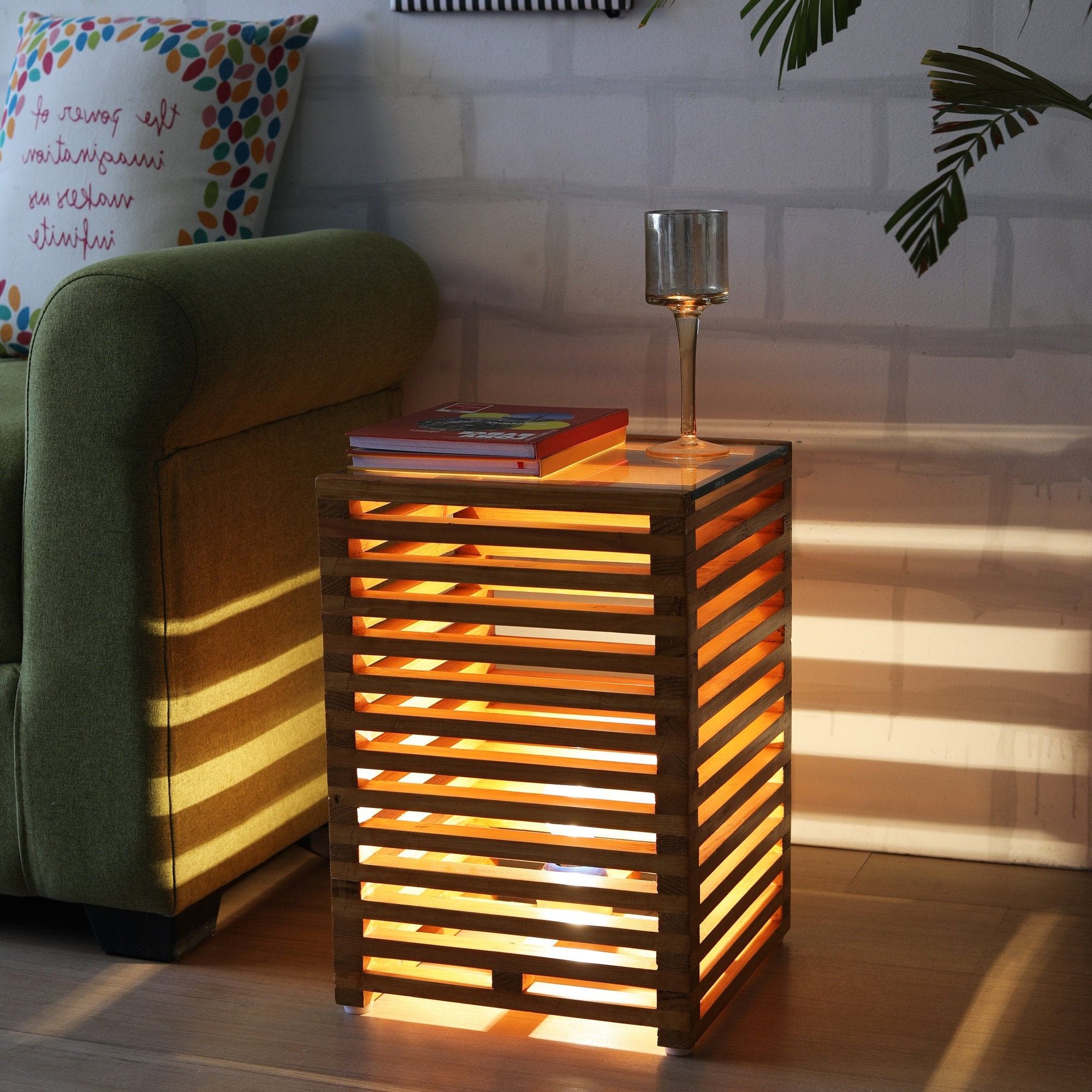 Pine Wood Floor Lamps Regarding Trendy Pine Wood Illuminating Nightstand Cum End Table Cum Floor Lamp – Etsy (View 8 of 15)