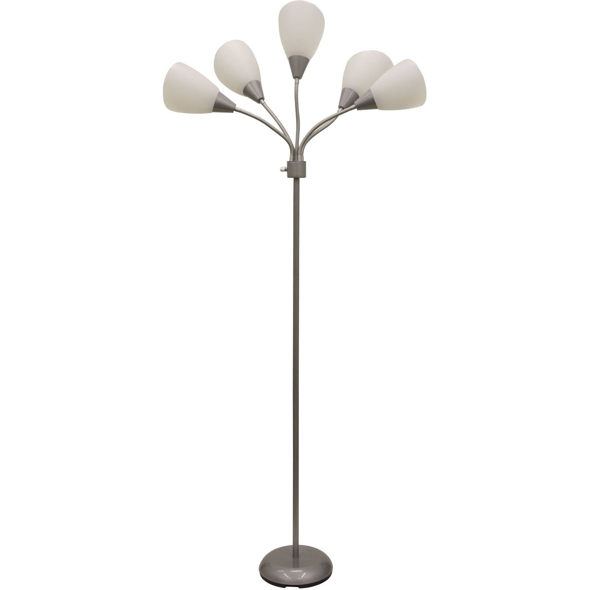 Popular Mainstays 5 Light Multihead Floor Lamp, Silver With White Shade And A Metal  Base – Walmart Throughout 5 Light Floor Lamps (View 2 of 15)