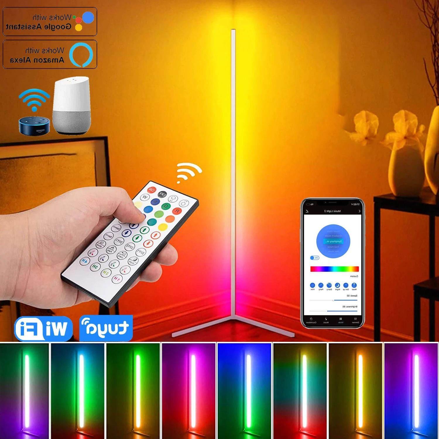 Preferred 59 Inch Floor Lamps Intended For 59 Inch Corner Floor Lamp Dimmable App Control Standing Lamps Remote Led  Rgb Light For Bedroom Decor Living Room Indoor Lighting – Floor Lamps –  Aliexpress (View 10 of 15)