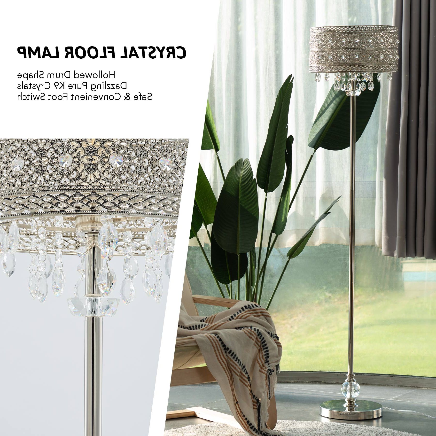Recent 63" Bohemian Floor Lamp W Crystal Beads & Silver Finish For Home Office  More – Walmart Pertaining To Crystal Bead Chandelier Floor Lamps (View 10 of 15)