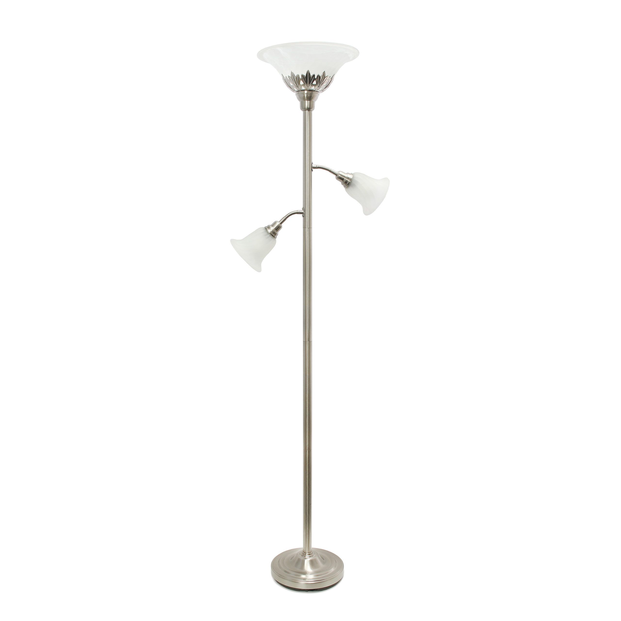Recent Elegant Designs 3 Light Floor Lamp With Scalloped Glass Shades, Brushed  Nickel (View 14 of 15)