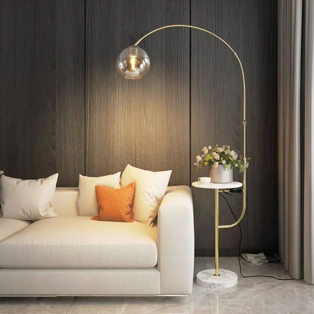 Recent Floor Lamps With Usb Charge In Modern Gold Arc Floor Lamp For Living Room With Shelf & Wireless Charger &  Usb Homary (View 12 of 15)