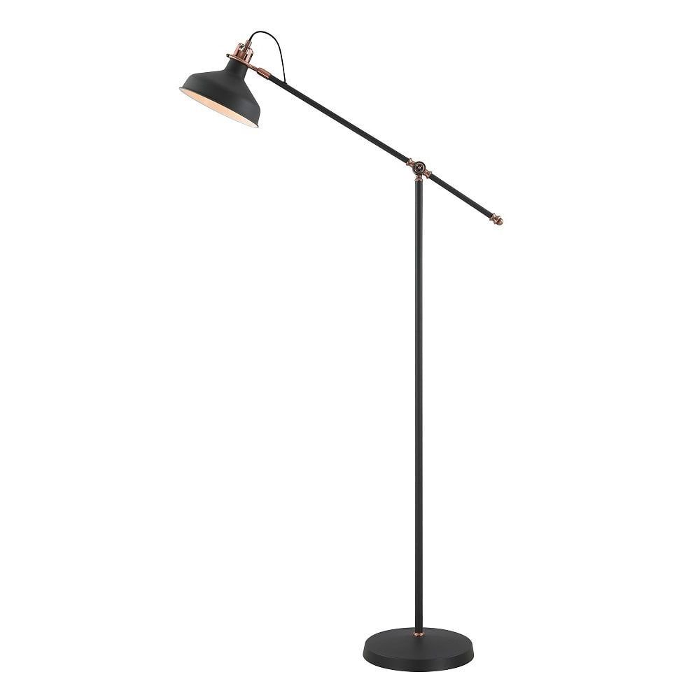 Retro Style Adjustable Floor Lamp In Matt Black With Copper Accents Intended For Widely Used Cantilever Floor Lamps (View 10 of 15)