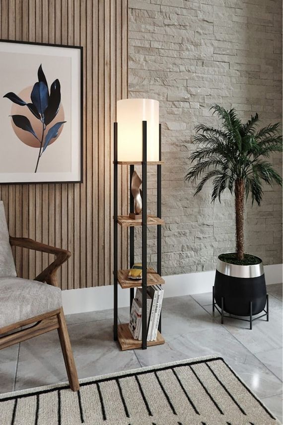 Rustic Floor Lamps With Regard To Most Recent Wooden Floor Lamp With Shelf Rustic Floor Lamp Pine Wood – Etsy (View 3 of 15)