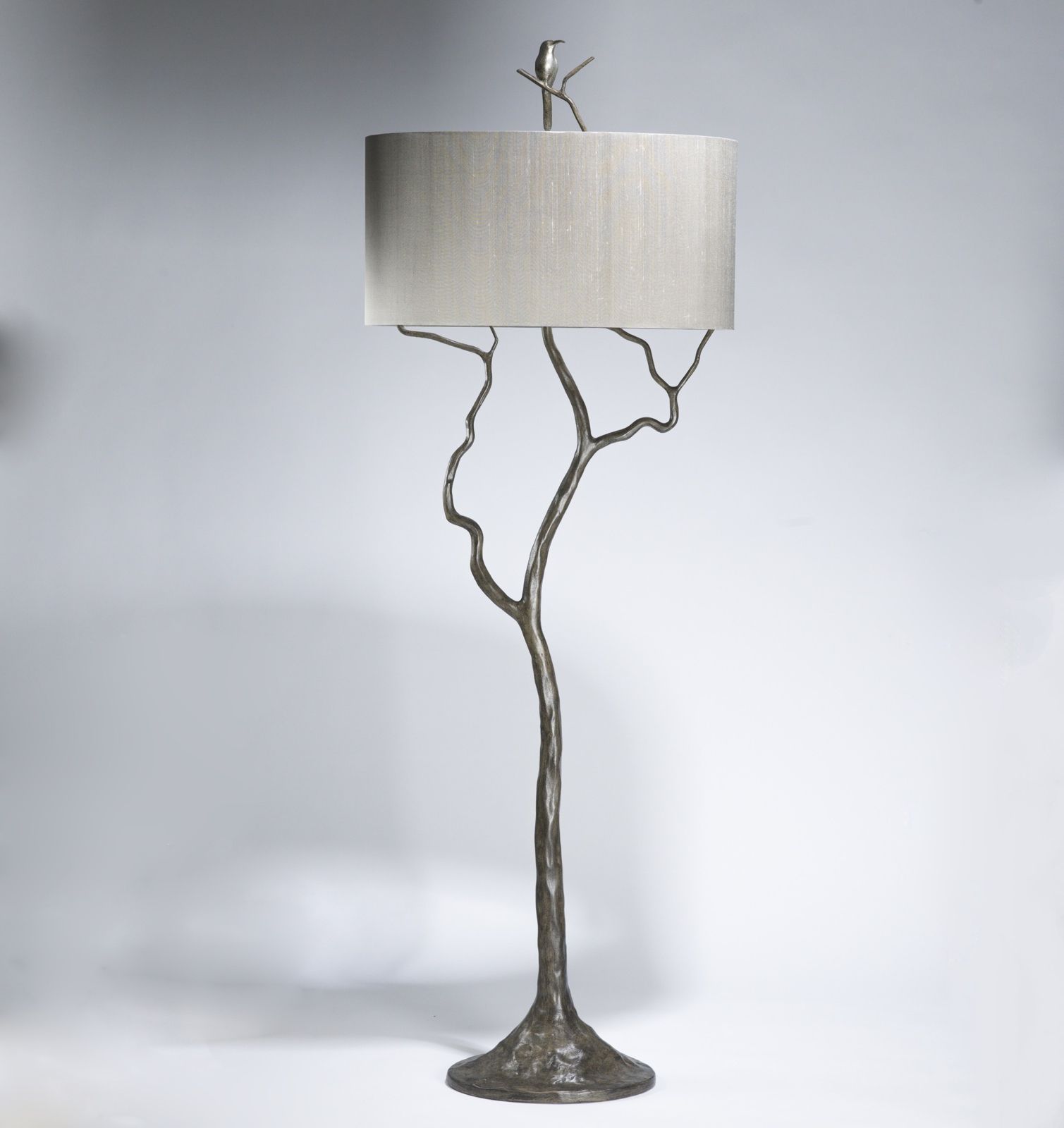 Silver Floor Lamps Pertaining To Recent Tall Tree & Humming Bird Floor Lamp In Grey Painted Pewter, Distressed  Silver Leaf Finish (t3598) – Tyson – Decorative Lighting And Bespoke  Furniture (View 14 of 15)