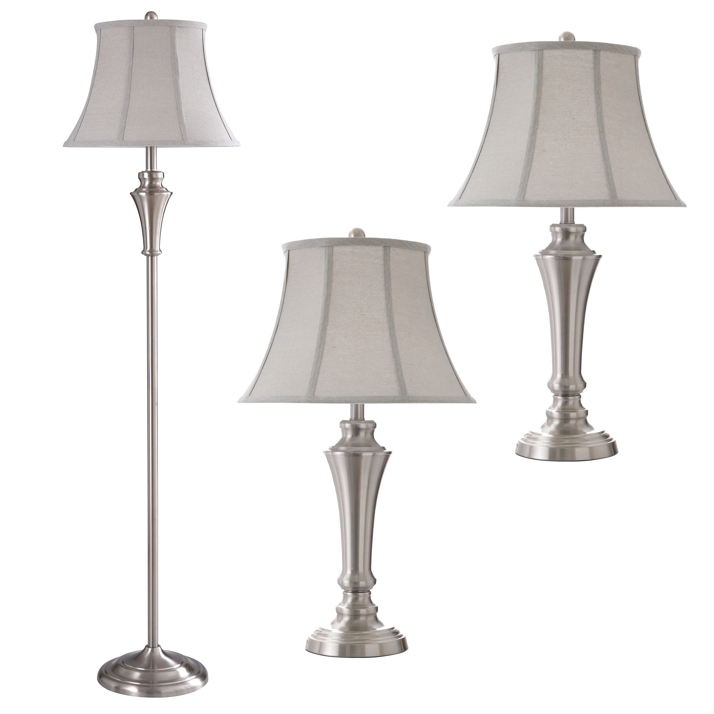Stylecraft Home Collection Stylecraft Home Collection  Floor Lamp/table  Lamp Set  Brushed Nickel Finish  Geneva Taupe Fabric Shade  3 Piece Set (2  Table, 1 Floor) In The Lamp Sets Department At Lowes With Most Recently Released 3 Piece Set Floor Lamps (View 1 of 15)
