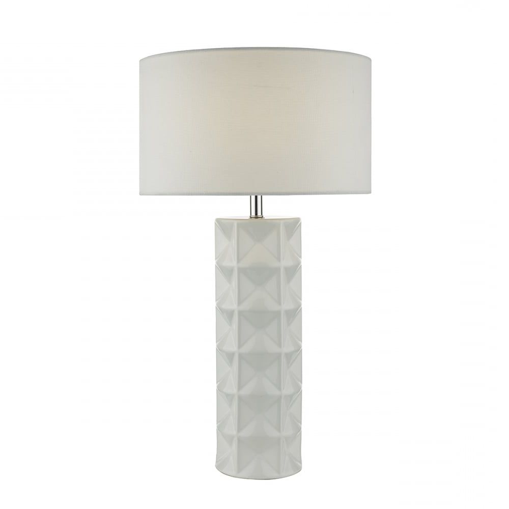 Textured Linen Floor Lamps Regarding Trendy White Textured Ceramic Base Tall Table Lamp With White Linen Drum Shade (View 14 of 15)