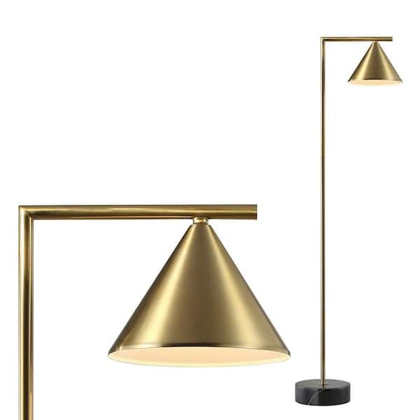Trendy Cone Floor Lamps Throughout Jonathan Y Chelsea 60 In. Metal/marble Cone Shade Led Floor Lamp,  Brass/black Jyl3062a – The Home Depot (Photo 13 of 15)