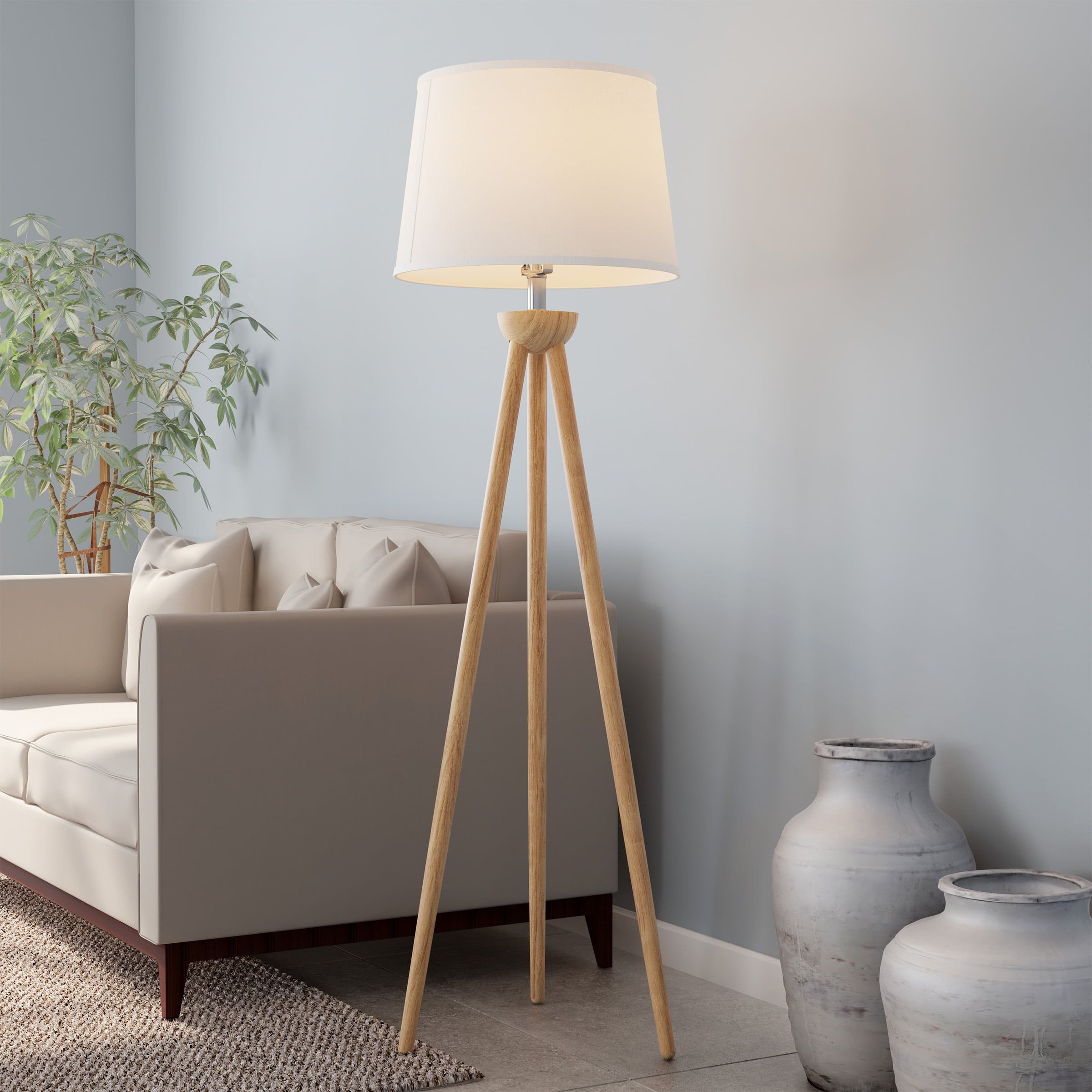 Tripod Floor Lamps Throughout Popular Lavish Home Tripod Floor Lamp With Led Bulb And Natural Oak Wood Base –  Walmart (View 4 of 15)