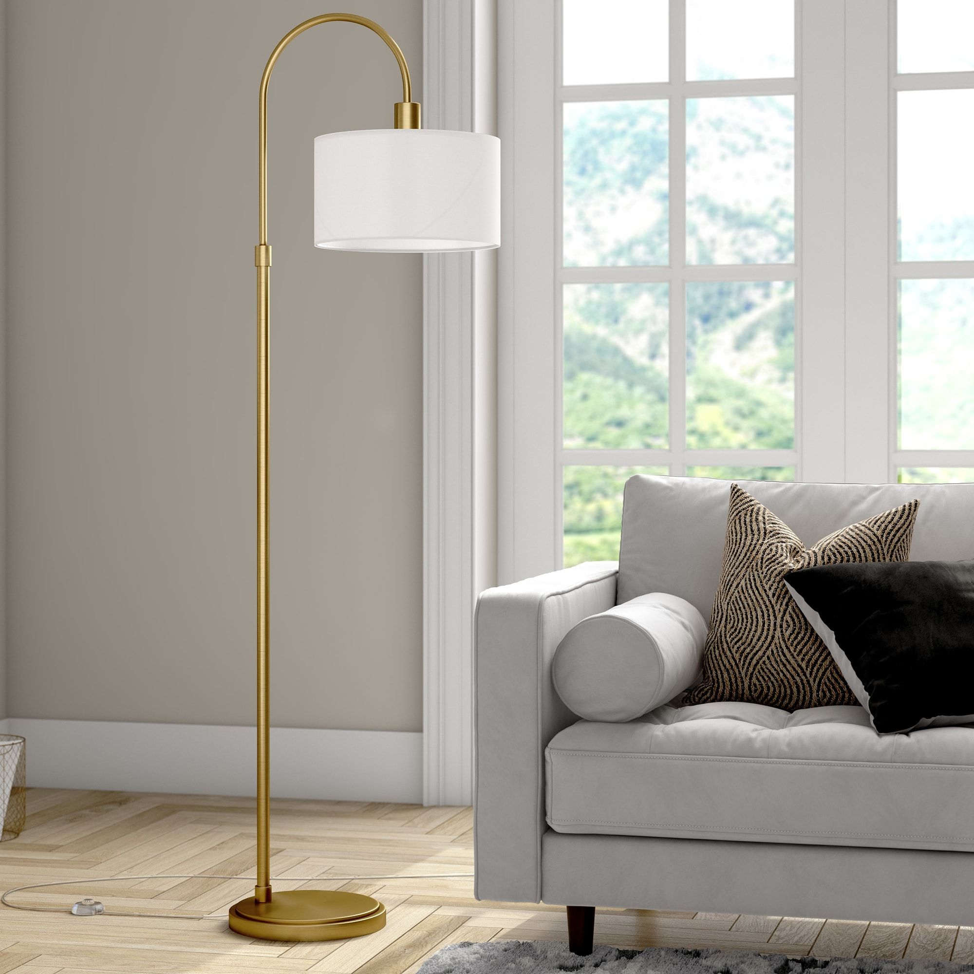 Veronica Arc Floor Lamp – Overstock – 32985670 Throughout Well Known Brass Floor Lamps (View 7 of 15)