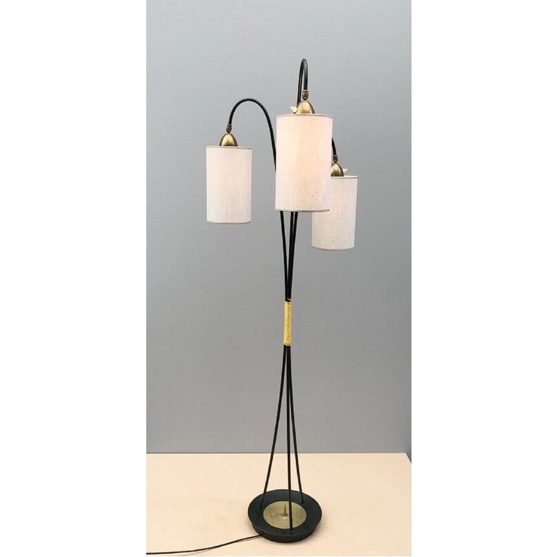 Vintage 3 Light Floor Lamp With Fabric Lampshade Intended For 2019 3 Light Floor Lamps (View 10 of 15)