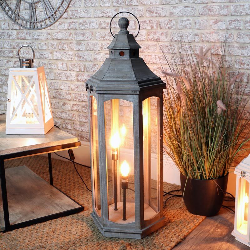 Well Known Lantern Floor Lamps In Grey Wooden Lantern Style Floor Lamp (View 4 of 15)