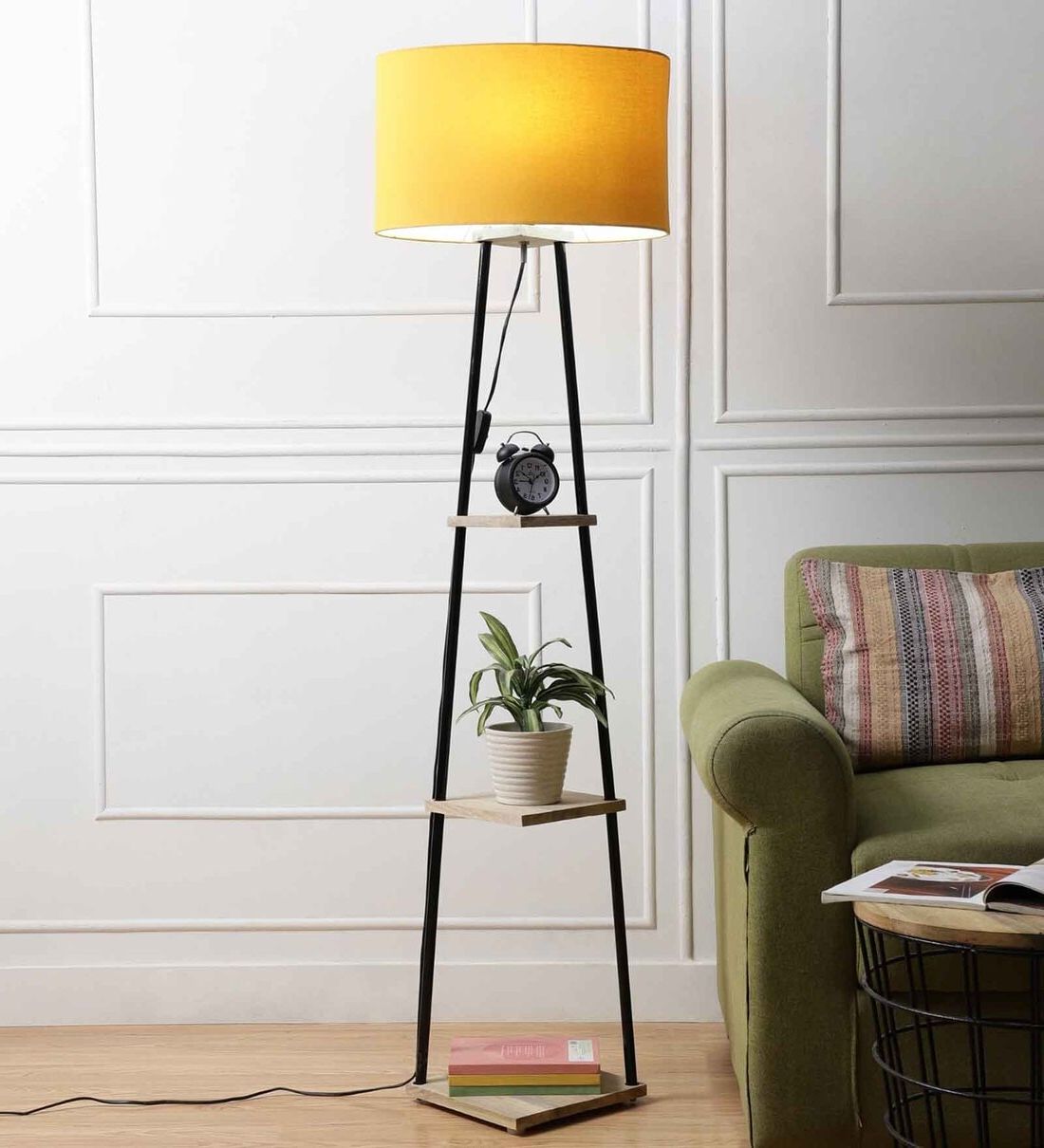 Well Liked Buy Yellow Midwest Fabric Shade 3 Tier Shelf Storage Floor Lamp With Metal  Basesanded Edge Online – Shelf Floor Lamps – Lamps – Lamps And Lighting  – Pepperfry Product With Regard To 3 Piece Set Floor Lamps (View 13 of 15)