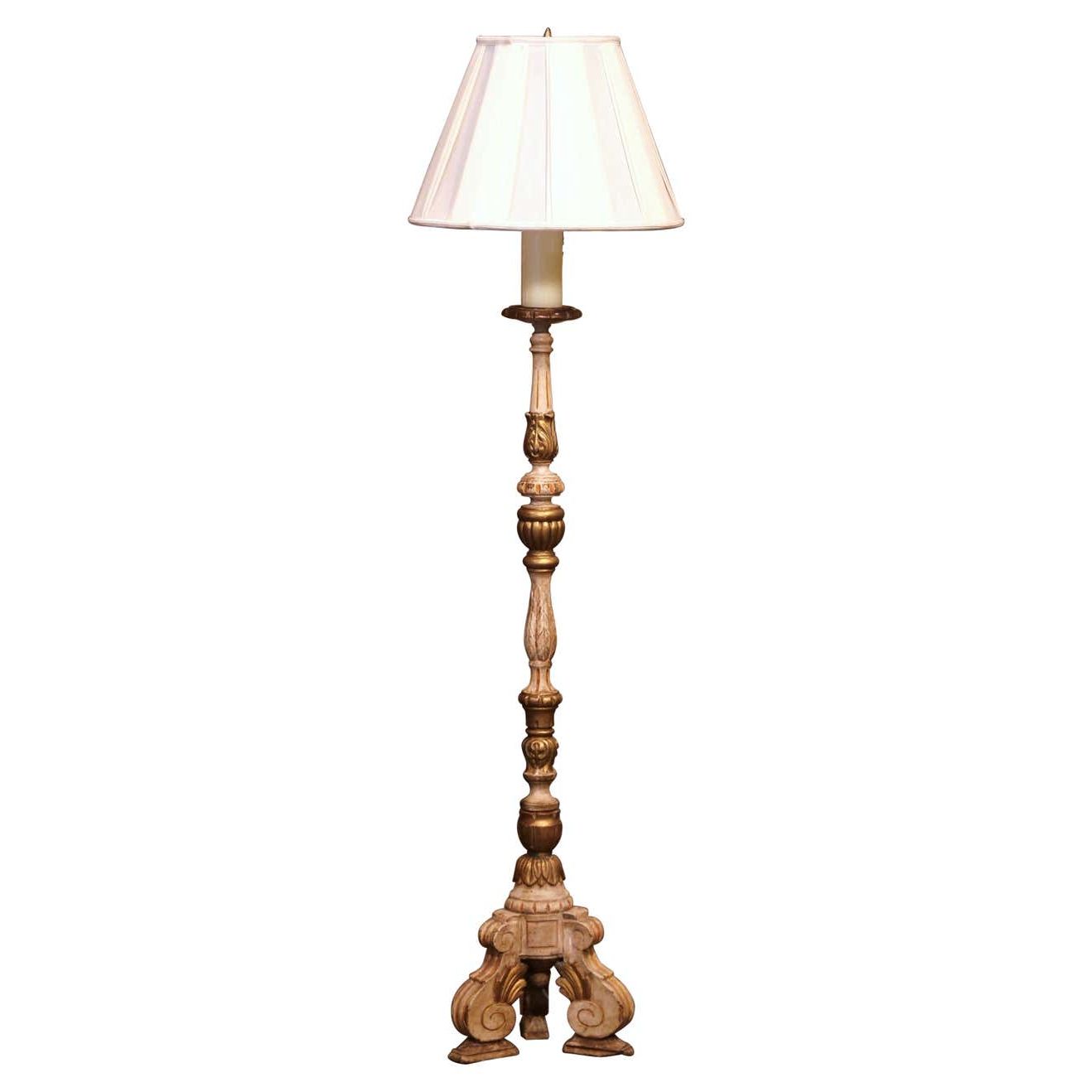 Well Liked Carved Pattern Floor Lamps For 19th Century Italian Carved And Painted Altar Floor Lamp On Tripod Base –  Country French Interiors (View 13 of 15)