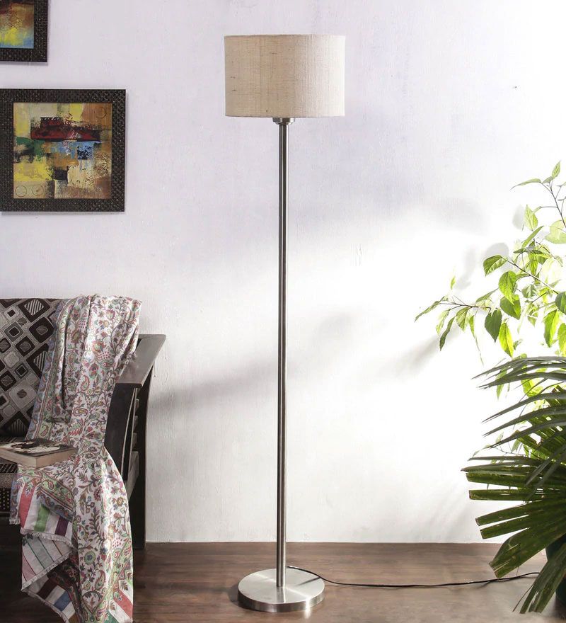 White Jute Shade Floor Lamp With Steel Base Inside 2020 White Shade Floor Lamps (View 10 of 15)