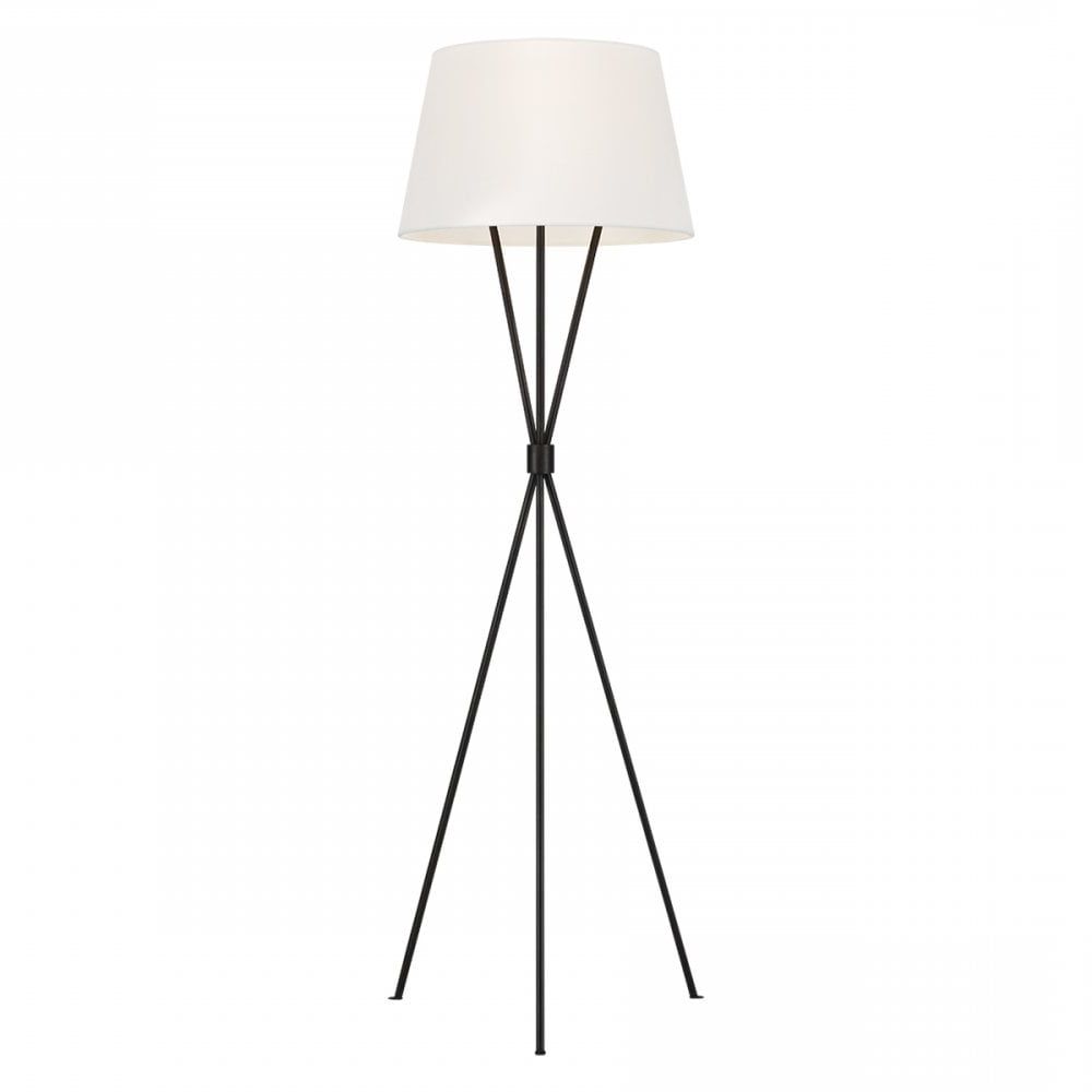White Shade Floor Lamps For Widely Used Tripod Floor Lamp In Aged Iron Finish With White Linen Shade (View 3 of 15)