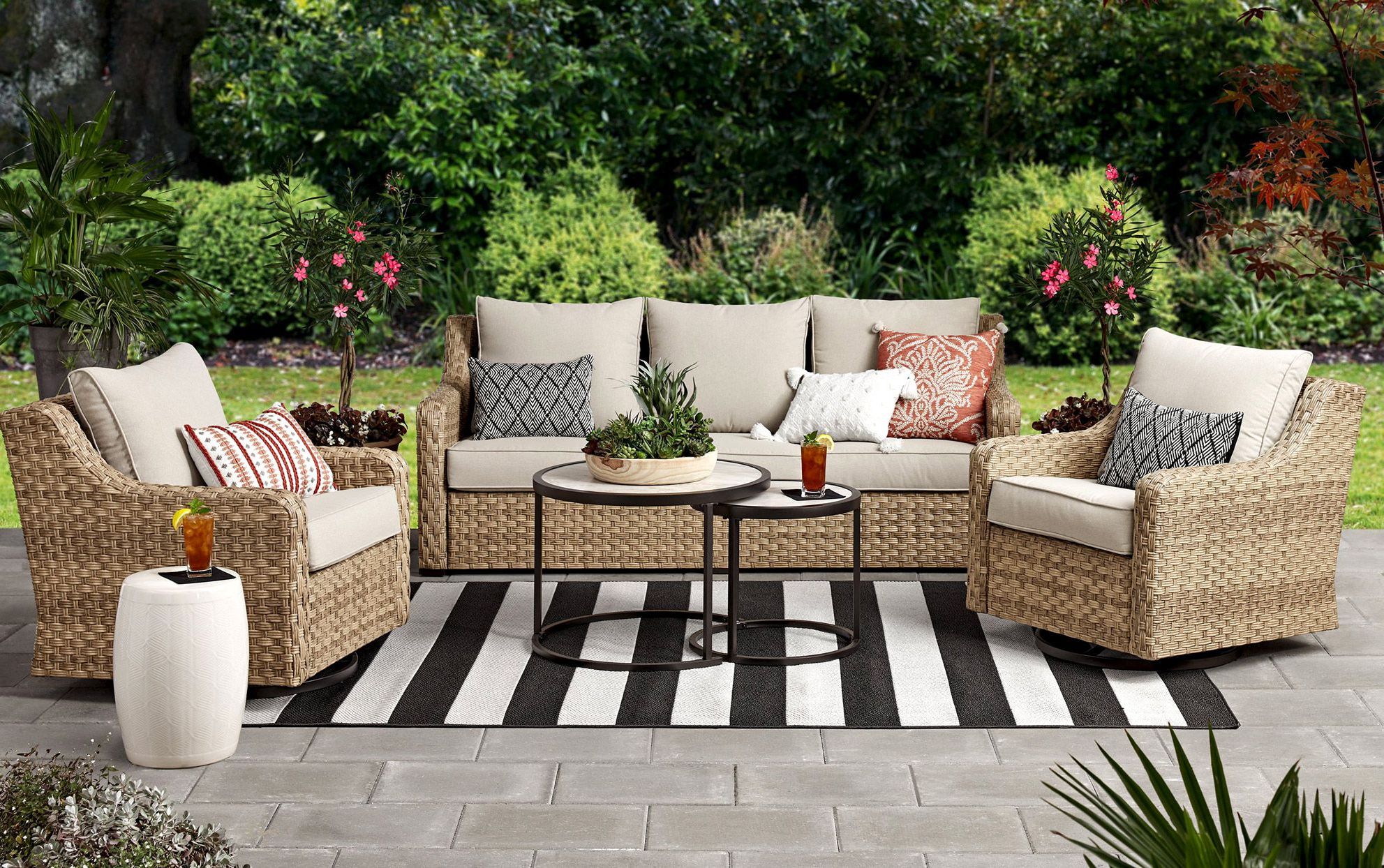 2 Piece Swivel Gliders With Patio Cover In 2020 This Stylish Wicker Patio Set Keeps Selling Out—here's Why We Love It (Photo 5 of 15)