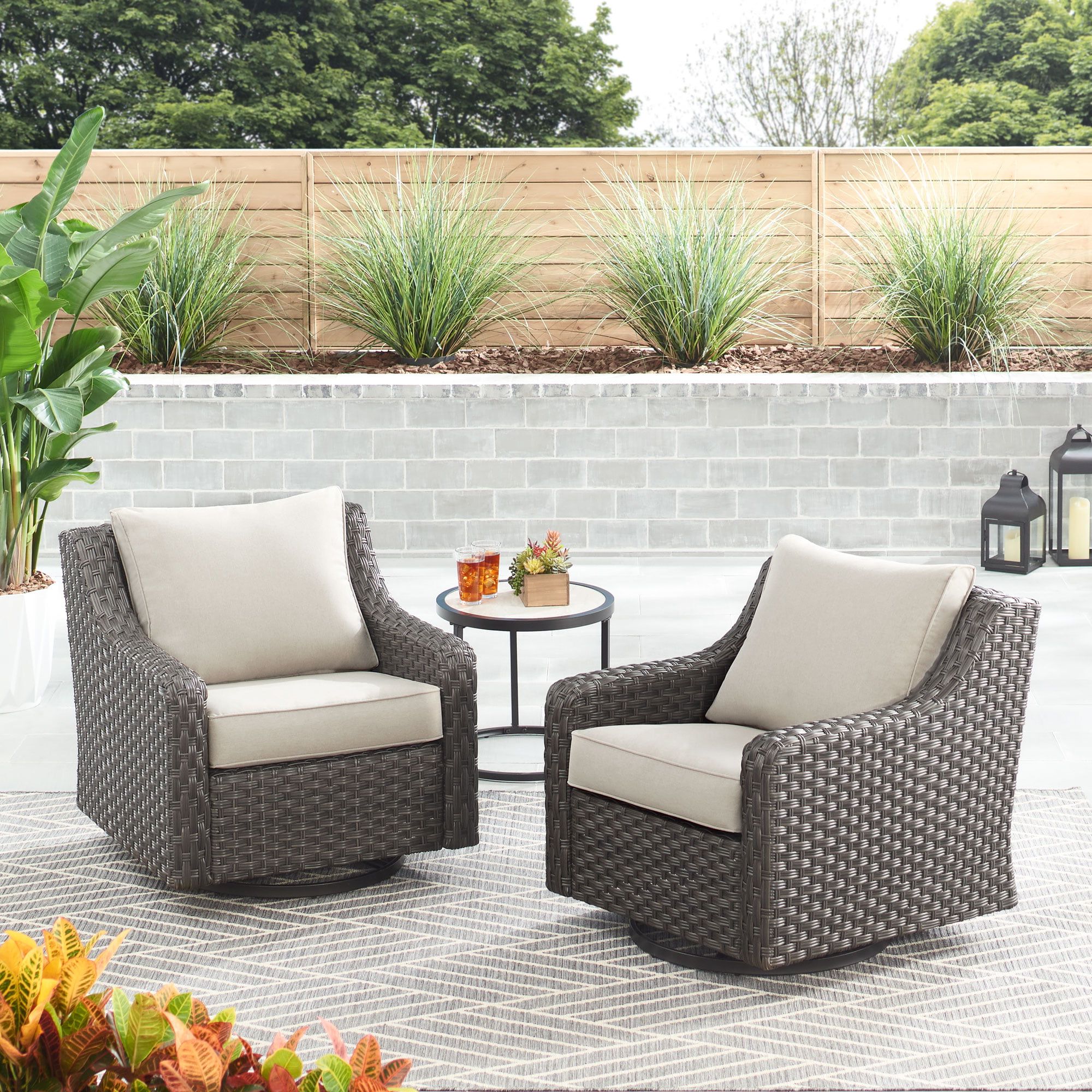 2 Piece Swivel Gliders With Patio Cover Regarding Trendy Better Homes & Gardens River Oaks 2 Piece Wicker Swivel Glider With Patio  Covers, Dark – Walmart (View 3 of 15)