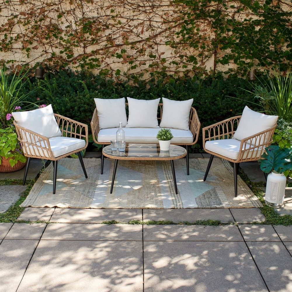 3 Piece Outdoor Boho Wicker Chat Set Within Most Current Bohemian & Eclectic Patio Furniture – Overstock (Photo 8 of 15)