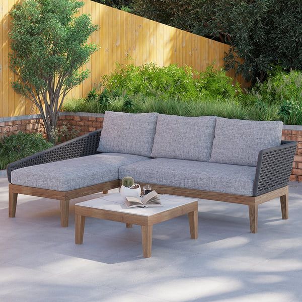 3 Pieces Aluminum & Braided Rope Outdoor Sectional Sofa Set With Coffee  Table In Gray Homary Throughout Most Popular Outdoor Rattan Sectional Sofas With Coffee Table (Photo 10 of 15)