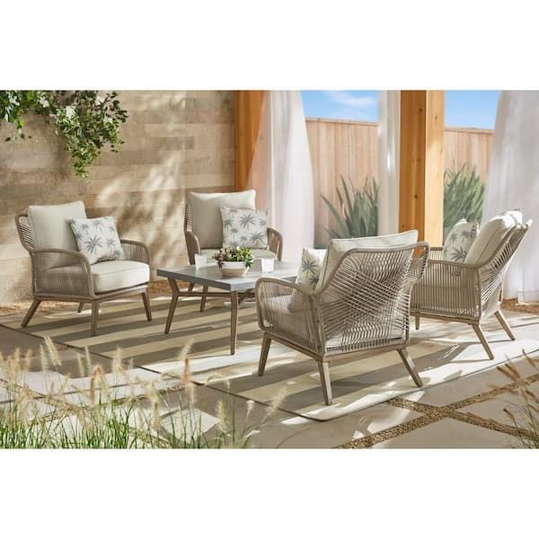 5 Piece Patio Conversation Set With Regard To Current Hampton Bay Haymont 5 Piece Steel Wicker Outdoor Patio Conversation Deep  Seating Set With Beige Cushions Frs80952f St – The Home Depot (Photo 7 of 16)