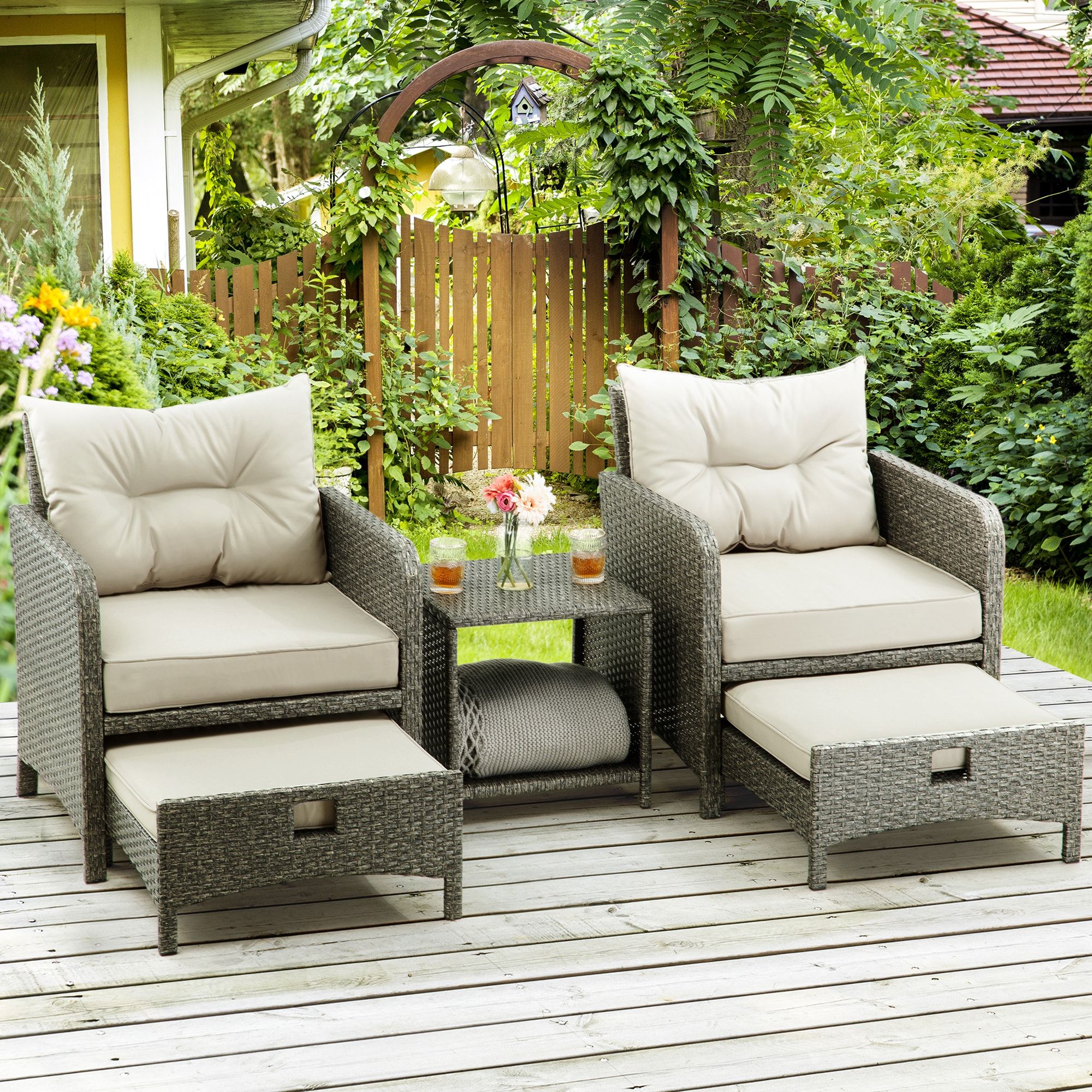 5 Piece Patio Furniture Set With Most Current 5 Piece Patio Conversation Set 5 Piece Wicker Patio Conversation Set With  Gray Pamapic Cushions In The Patio Conversation Sets Department At Lowes (Photo 1 of 15)