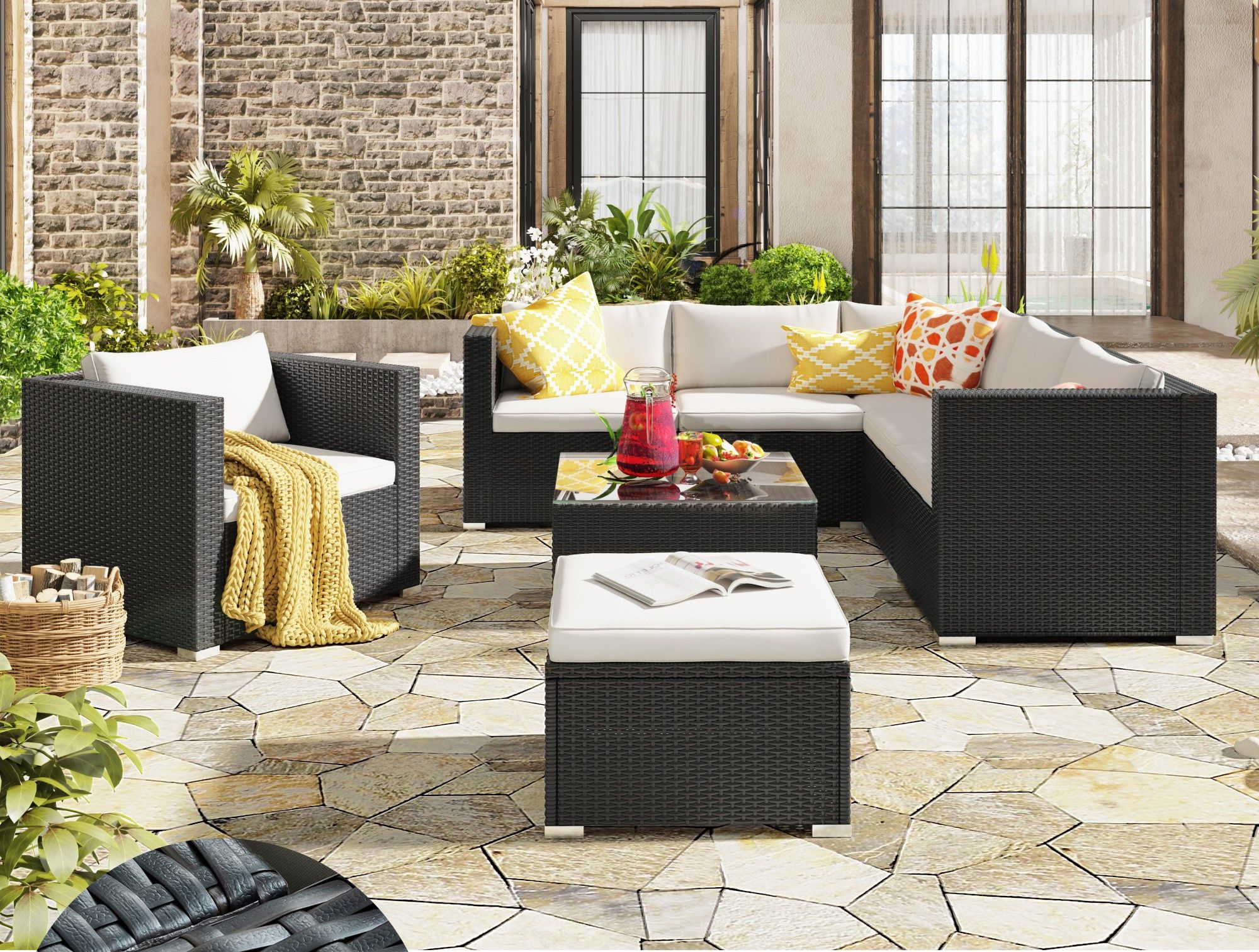 8 Pcs Outdoor Patio Furniture Set Throughout Newest Clihome 8 Piece Patio Furniture Set 8 Piece Rattan Patio Conversation Set  With Gray Cushions In The Patio Conversation Sets Department At Lowes (Photo 1 of 15)