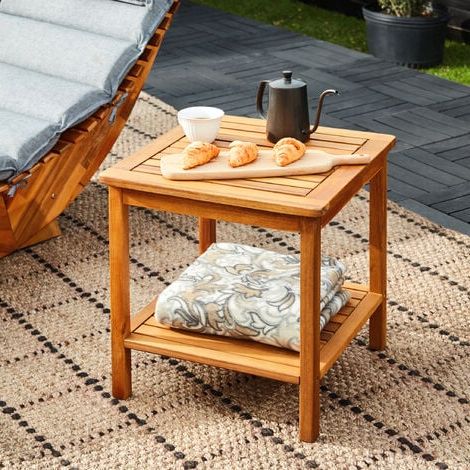 Acacia Wood With Table Garden Wooden Furniture With Well Known Casaria Garden Side Table Washington Made Of Solid Acacia Wood 45x45x45cm  Indoor Outdoor Tea Table Balcony (View 14 of 15)
