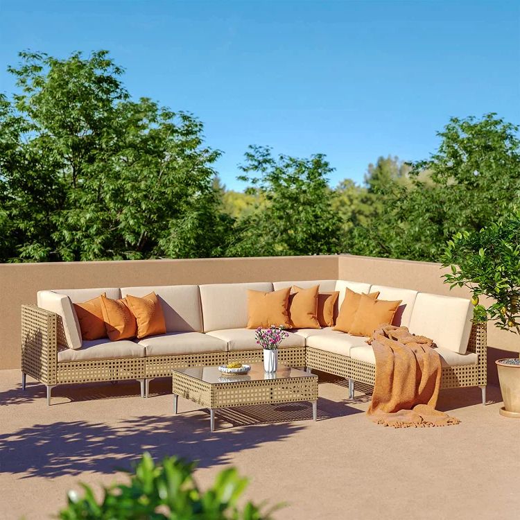 Balcony Furniture Set With Beige Cushions Throughout 2019 Pre Order: 7 Days To Ship，grand Patio 7 Pieces Wicker Patio Furniture Set,  All Weather (Photo 10 of 15)