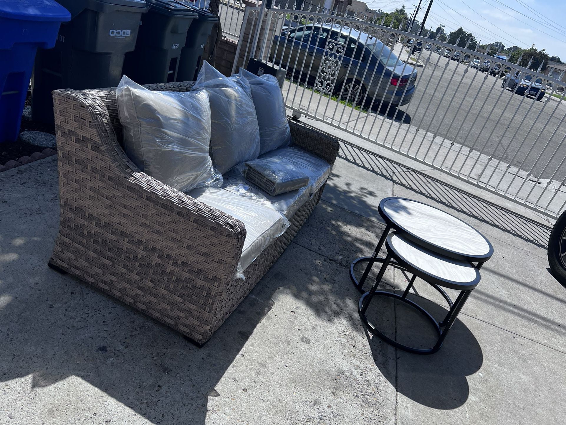 Better Homes & Gardens River Oaks 3 Piece Sofa & Nesting Table Set With  Patio Cover For Sale In Lincoln Acres, Ca – Offerup Intended For Most Current 3 Piece Sofa & Nesting Table Set (View 7 of 15)