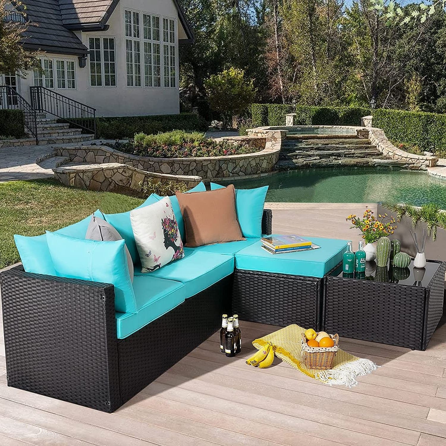 Bossin Patio Furniture Sets Outdoor Sectional Sofa All Weather Pe Rattan  Patio Conversation Set – 76.4inch X 50inch X 23.6 Inch – On Sale – –  35239092 With Regard To Best And Newest All Weather Rattan Conversation Set (Photo 3 of 15)