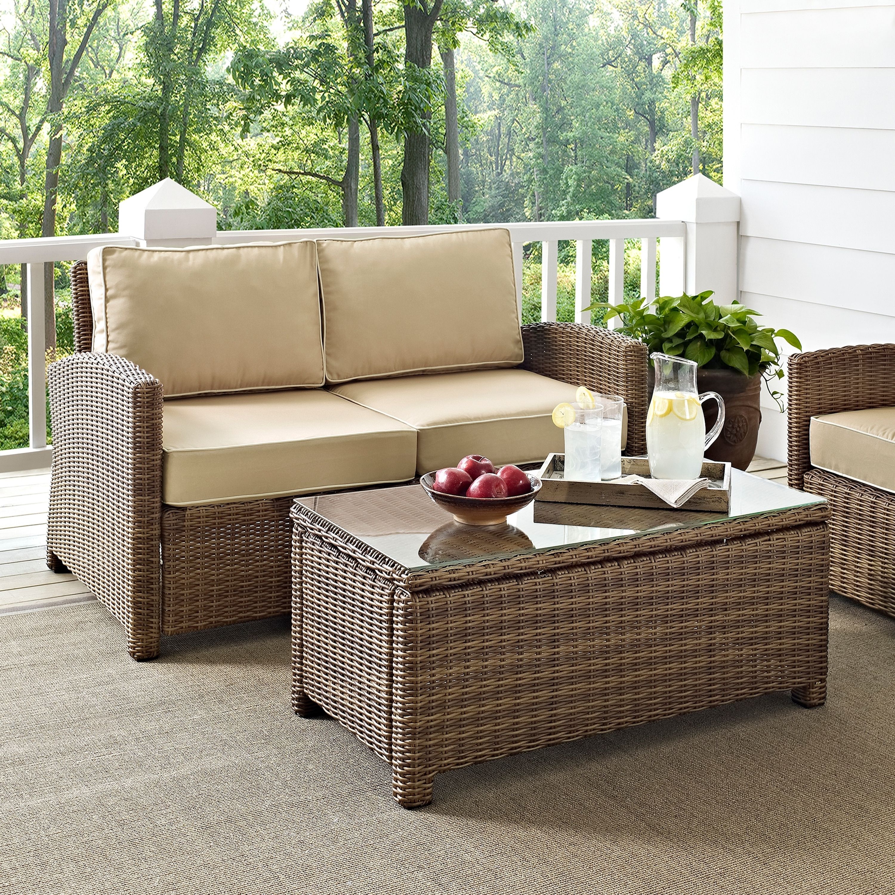 Bradenton 2 Piece Outdoor Wicker Seating Set With Sand Cushions – Loveseat  & Glass Top Table – – 28338833 In Preferred Outdoor Sand Cushions Loveseats (Photo 10 of 15)