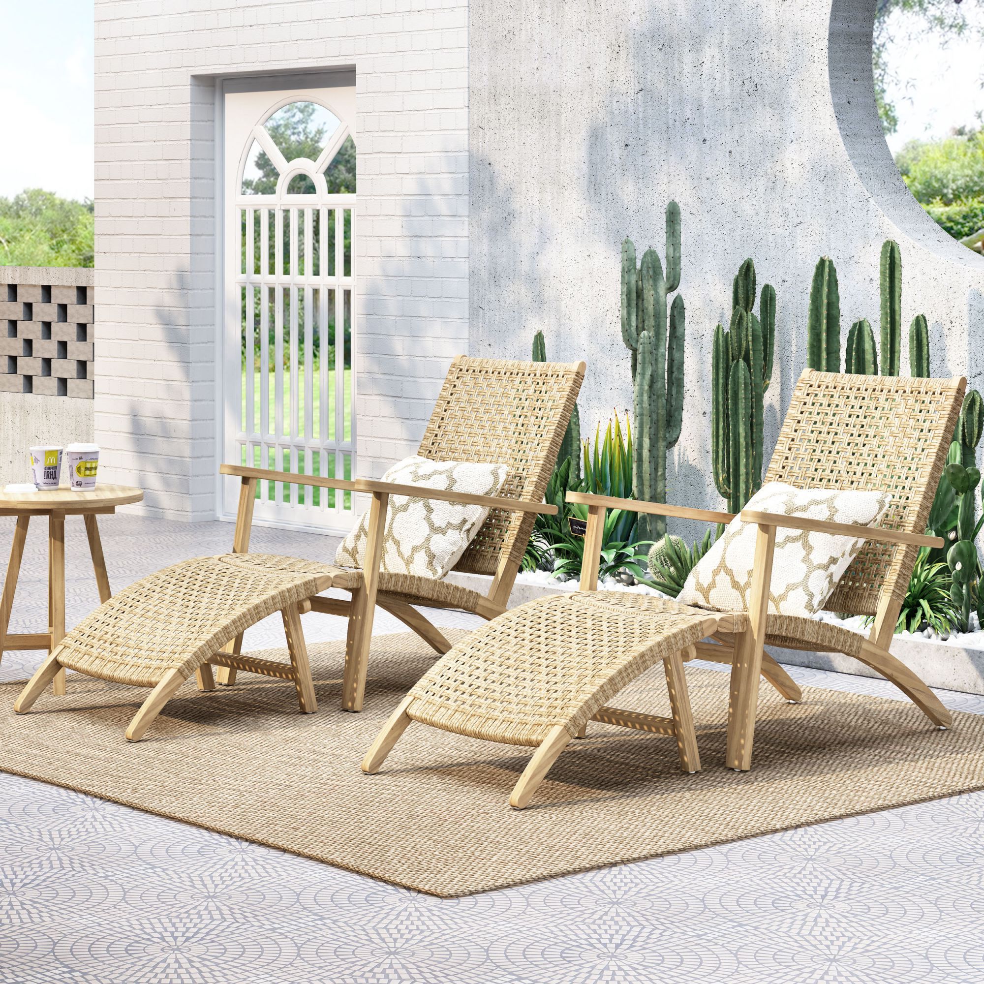 Brown Wicker Chairs With Ottoman Regarding Popular Hartwell Outdoor Wicker Lounge Chairs With Ottoman (set Of 2), Light Brown  And Light Multibrown In Light Brown/light Multibrownnoble House (Photo 4 of 15)