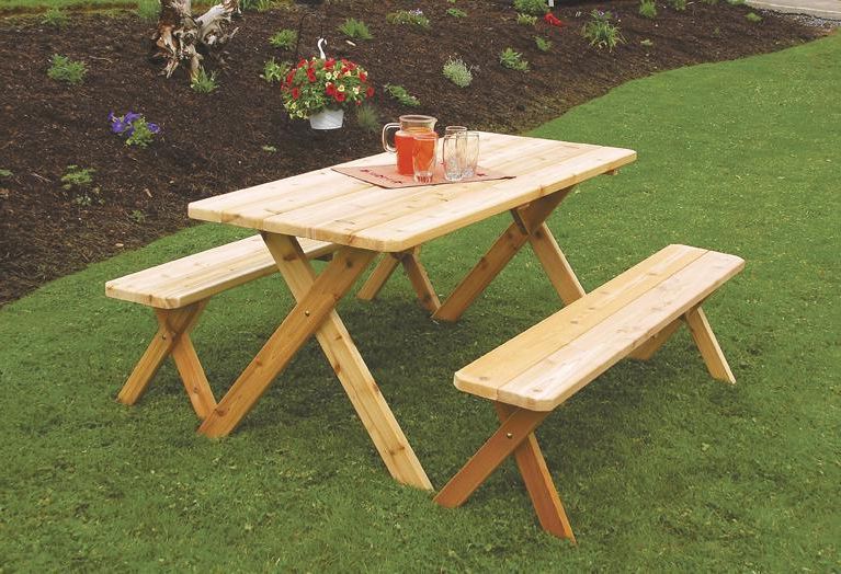Cedar Wood Patio Set From Dutchcrafters Amish Furniture In Popular Outdoor Terrace Bench Wood Furniture Set (Photo 4 of 15)