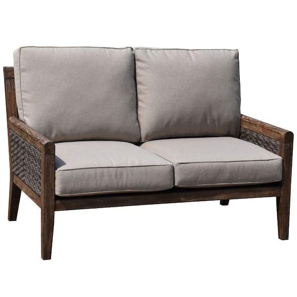 Courtyard Casual Bermuda Fsc Teak Outdoor Loveseat With Sand Cushion 5191 –  The Home Depot For Most Current Outdoor Sand Cushions Loveseats (Photo 9 of 15)