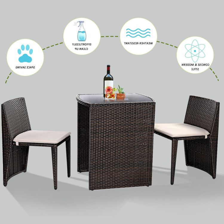 Current 3 Pieces Cushioned Wicker Patio Bistro Set With No Assembly Needed – Costway With Regard To Patio Furniture Wicker Outdoor Bistro Set (View 13 of 15)