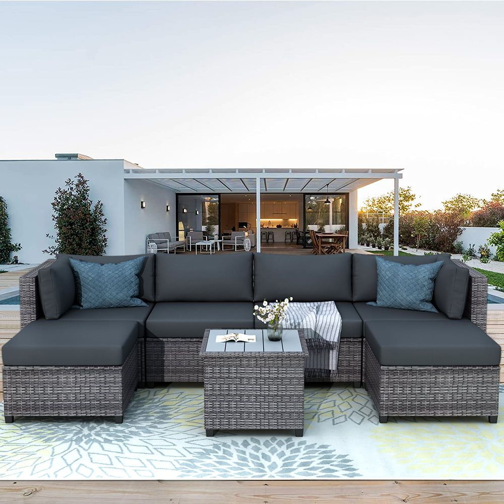 Current 7 Piece Rattan Sectional Sofa Set, Outdoor Conversation Set, All Weather Wicker  Sectional Seating Group With Cushions & Coffee Table, Morden Furniture  Couch Set For Patio Deck Garden Pool, B722 – Walmart For 7 Piece Rattan Sectional Sofa Set (Photo 1 of 15)