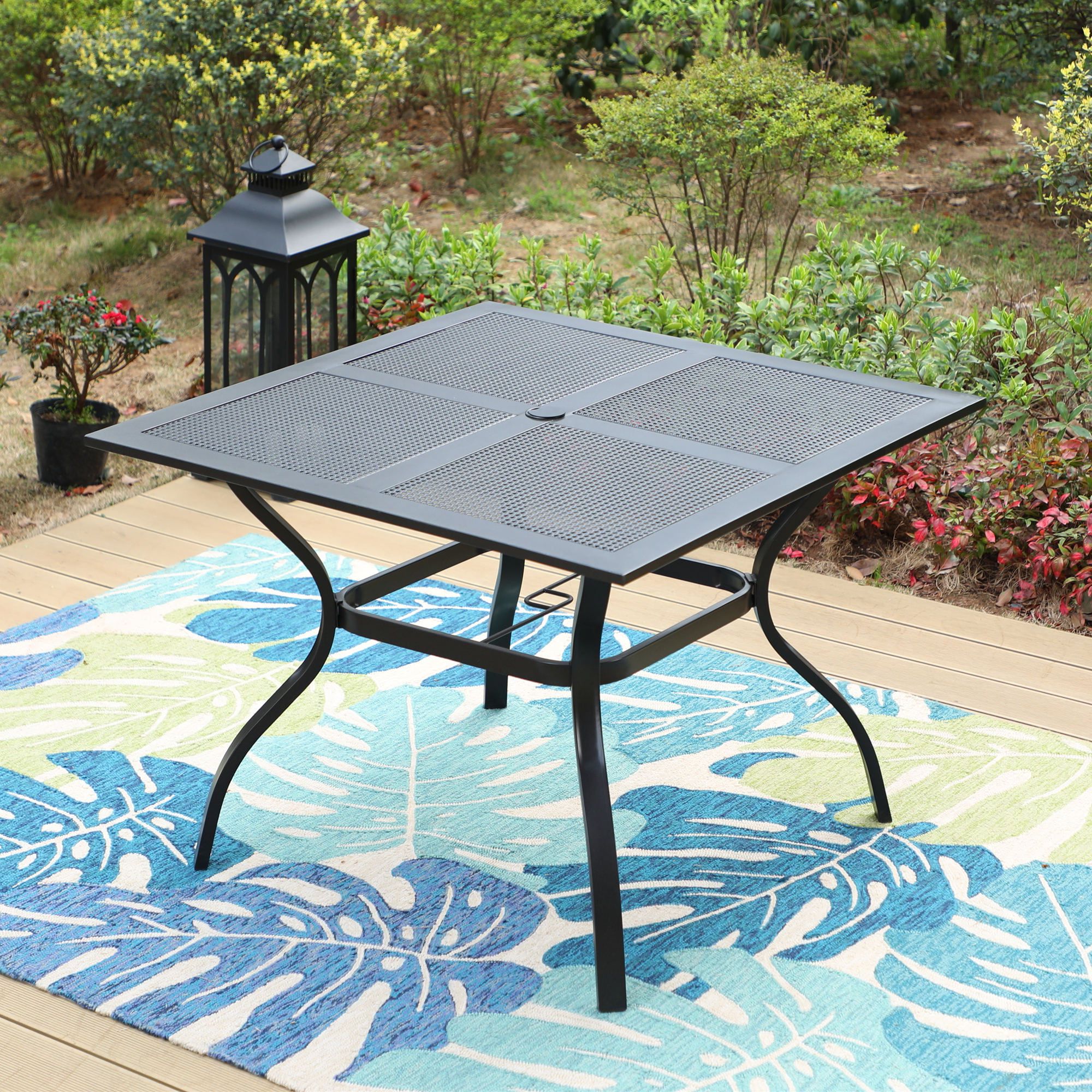 Current Mf Studio 37" Square Outdoor Metal Dining Table With 1.57" Umbrella Hole,  Black – Walmart Intended For Outdoor Furniture Metal Rectangular Tables (Photo 11 of 15)