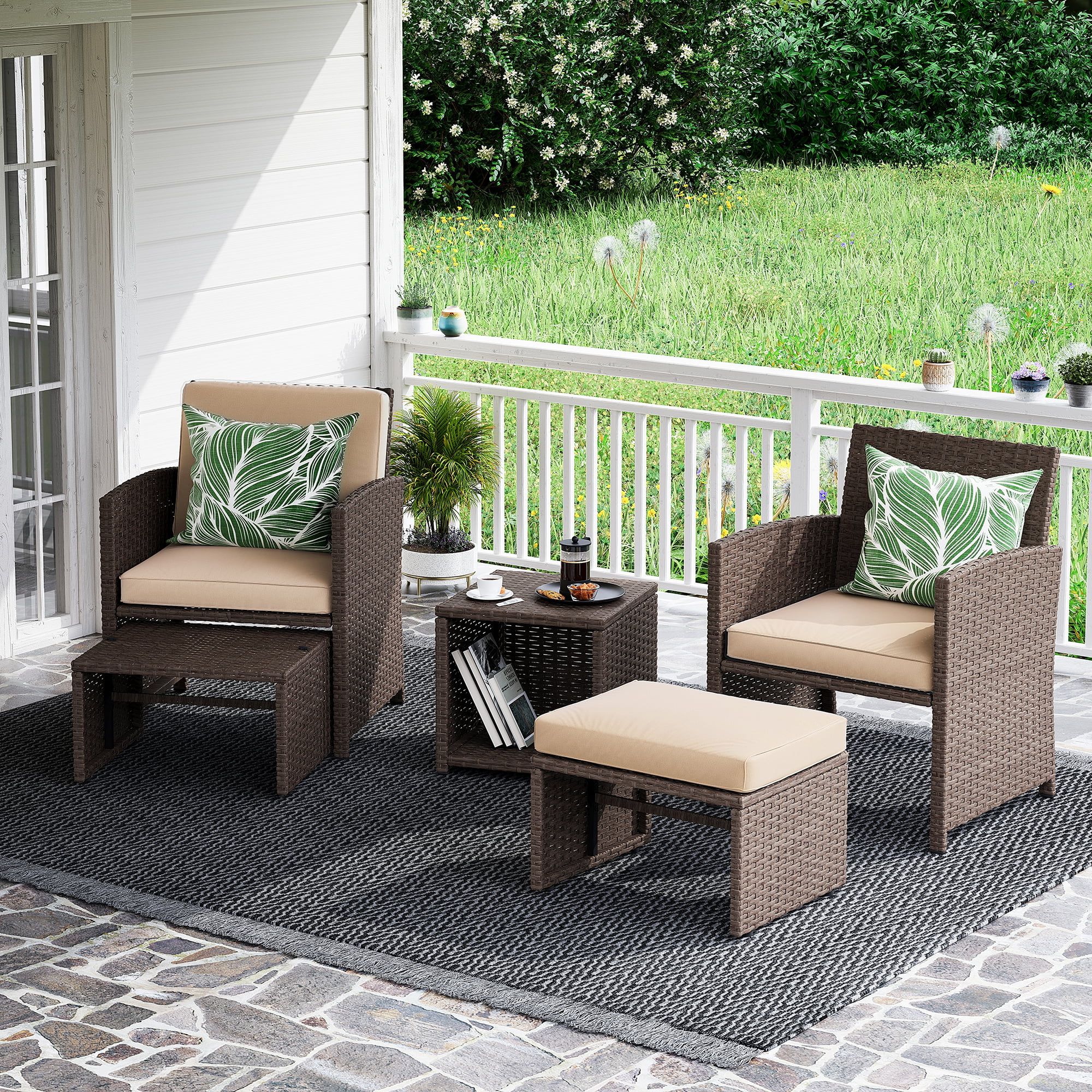 Current Orange Casual Patio Conversation Set Balcony Furniture Set With Beige  Cushions, Brown Wicker Chair With Ottoman, Steel, Wicker, Rattan –  Walmart In Balcony Furniture Set With Beige Cushions (View 2 of 15)