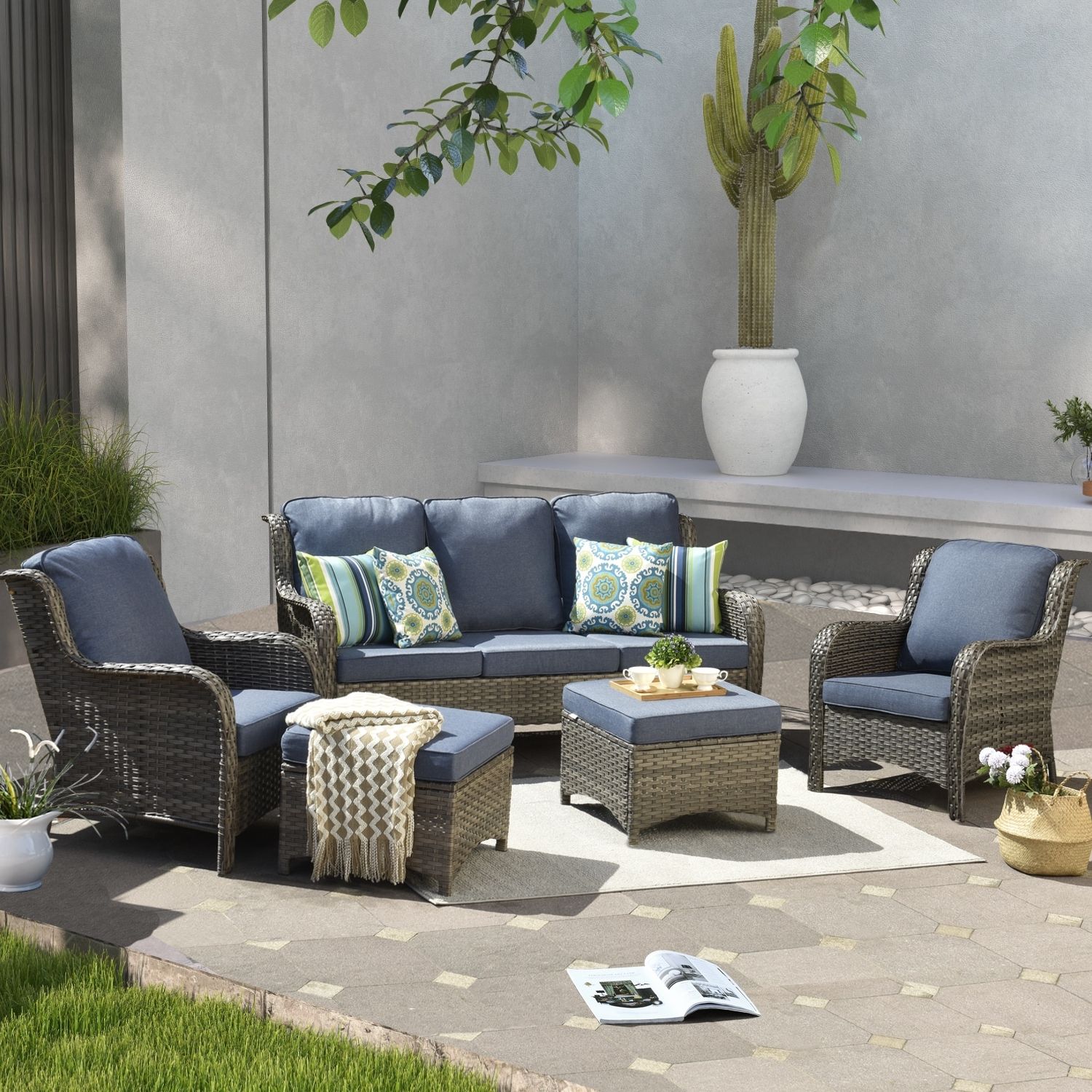 Current Ovios 5 Piece Patio Conversation Wicker Furniture Set – On Sale – – 31733697 Within 5 Piece Patio Furniture Set (View 9 of 15)