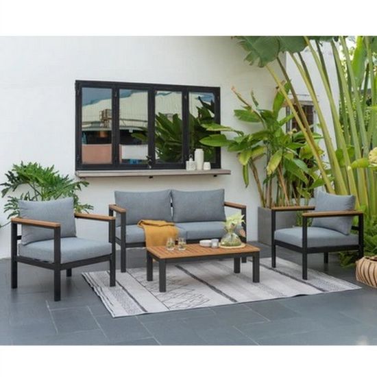 Cushions & Coffee Table Furniture Couch Set With Regard To Fashionable Outdoor Furniture Sofa With Armchairs And Table Series "ribes" Cushions  Included (Photo 11 of 15)