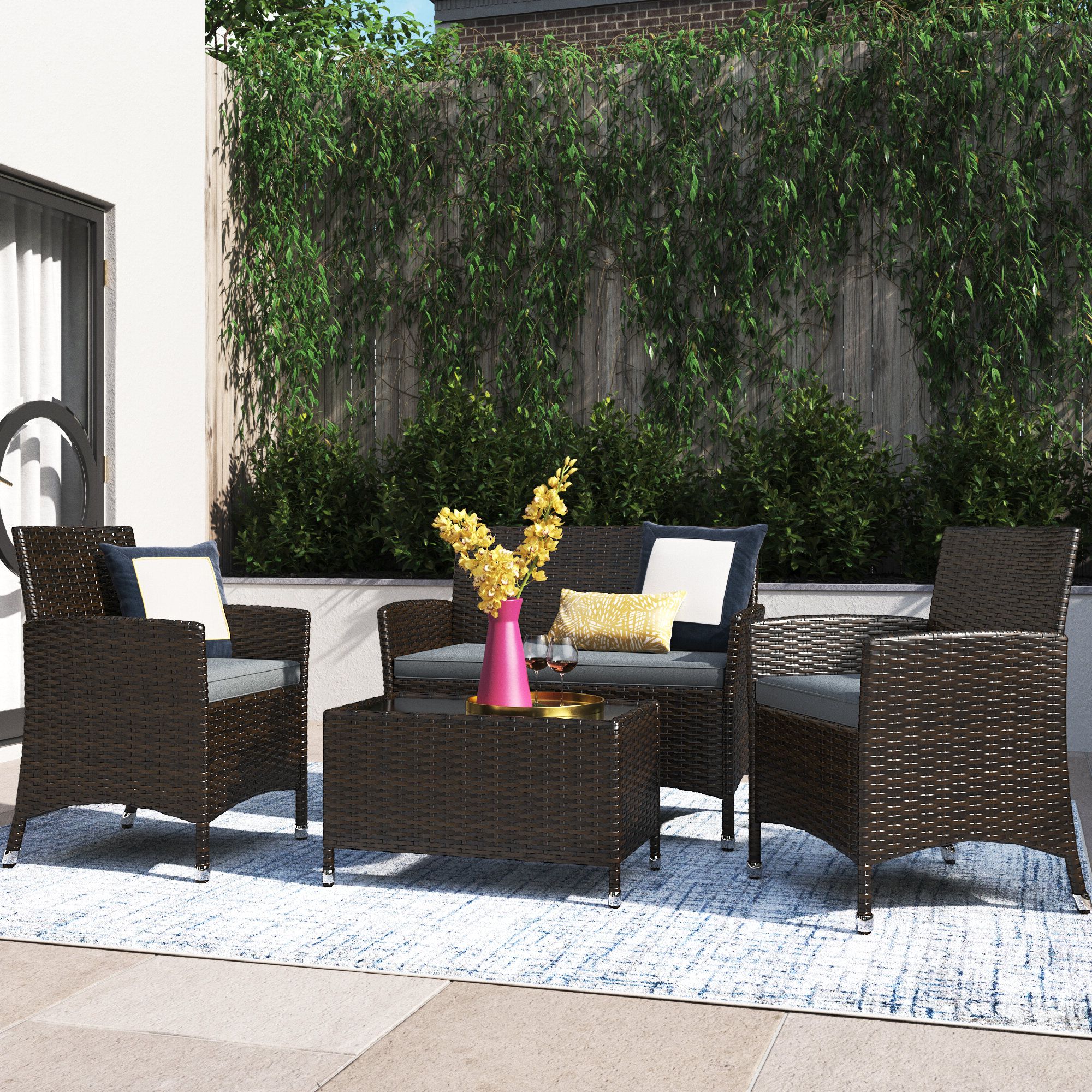 Etta Avenue™ Rayna 4 – Person Outdoor Seating Group With Cushions & Reviews (Photo 14 of 15)