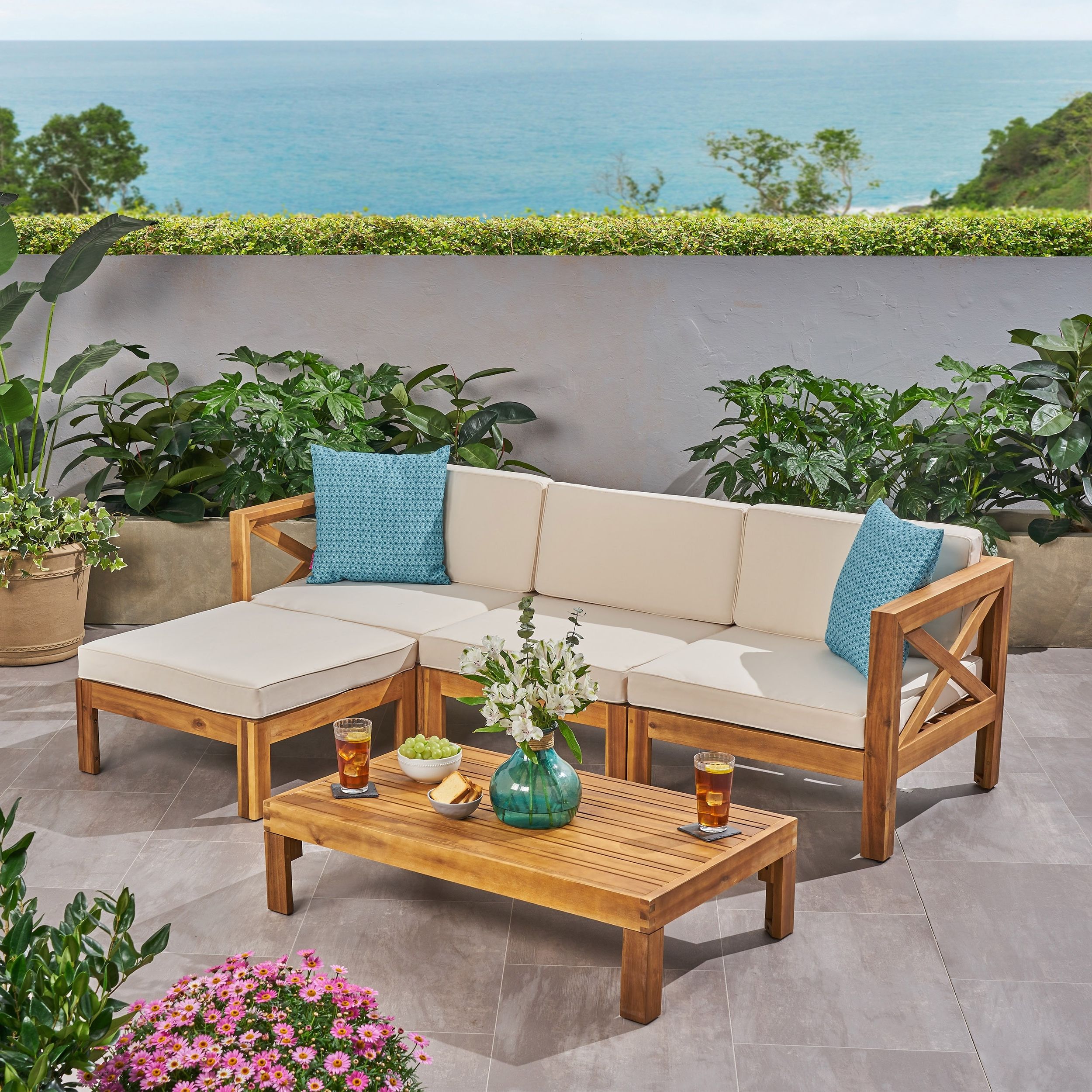 Famous Alcove Outdoor Acacia Wood 5 Piece Sofa Setchristopher Knight Home – On  Sale – – 26474504 Inside Acacia Wood With Table Garden Wooden Furniture (View 10 of 15)