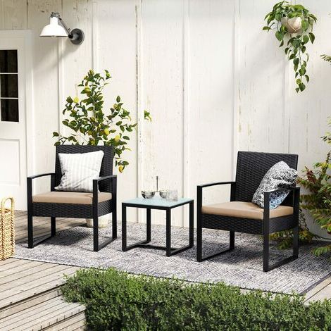 Famous Backyard Porch Garden Patio Furniture Set Within Garden Furniture Set, 3 Piece Outdoor Patio Furniture Sets, Pe Rattan,  Outdoor Seating For Bistro Front (View 15 of 15)