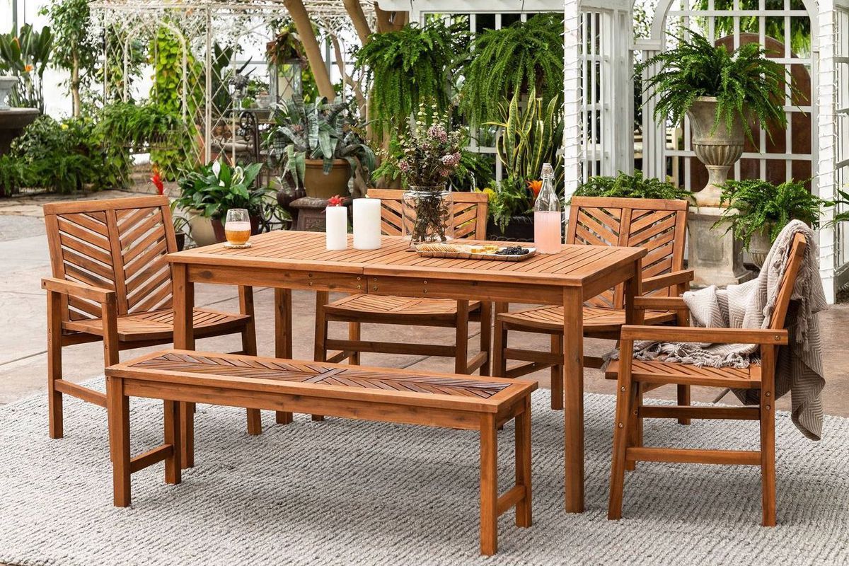 Famous Best Outdoor Furniture: 12 Affordable Patio Dining Sets To Buy Now – Curbed For Outdoor Terrace Bench Wood Furniture Set (Photo 12 of 15)