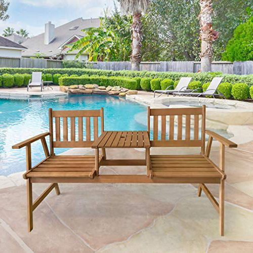 Famous Fdw Outdoor Terrace Bench Wood Garden Bench Park Bench Acacia Wood With  Table Swimming Pool Beach Backyard Balcony Porch Deck Garden Wooden  Furniture,natural Oiled – Walmart Inside Outdoor Terrace Bench Wood Furniture Set (Photo 1 of 15)