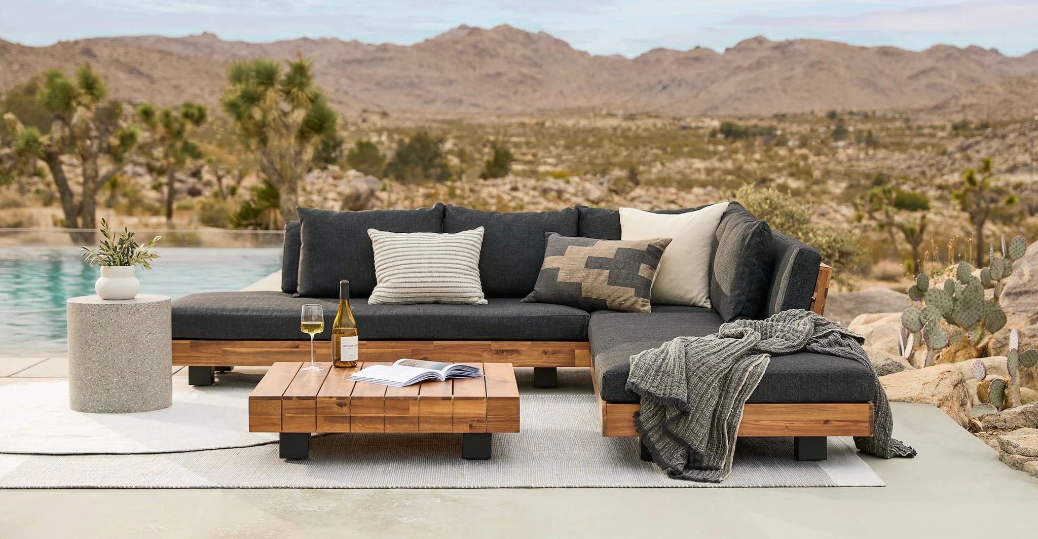 Famous Outdoor Couch Cushions, Throw Pillows And Slat Coffee Table Inside The Most Comfortable Outdoor Furniture To Shop In  (View 12 of 15)