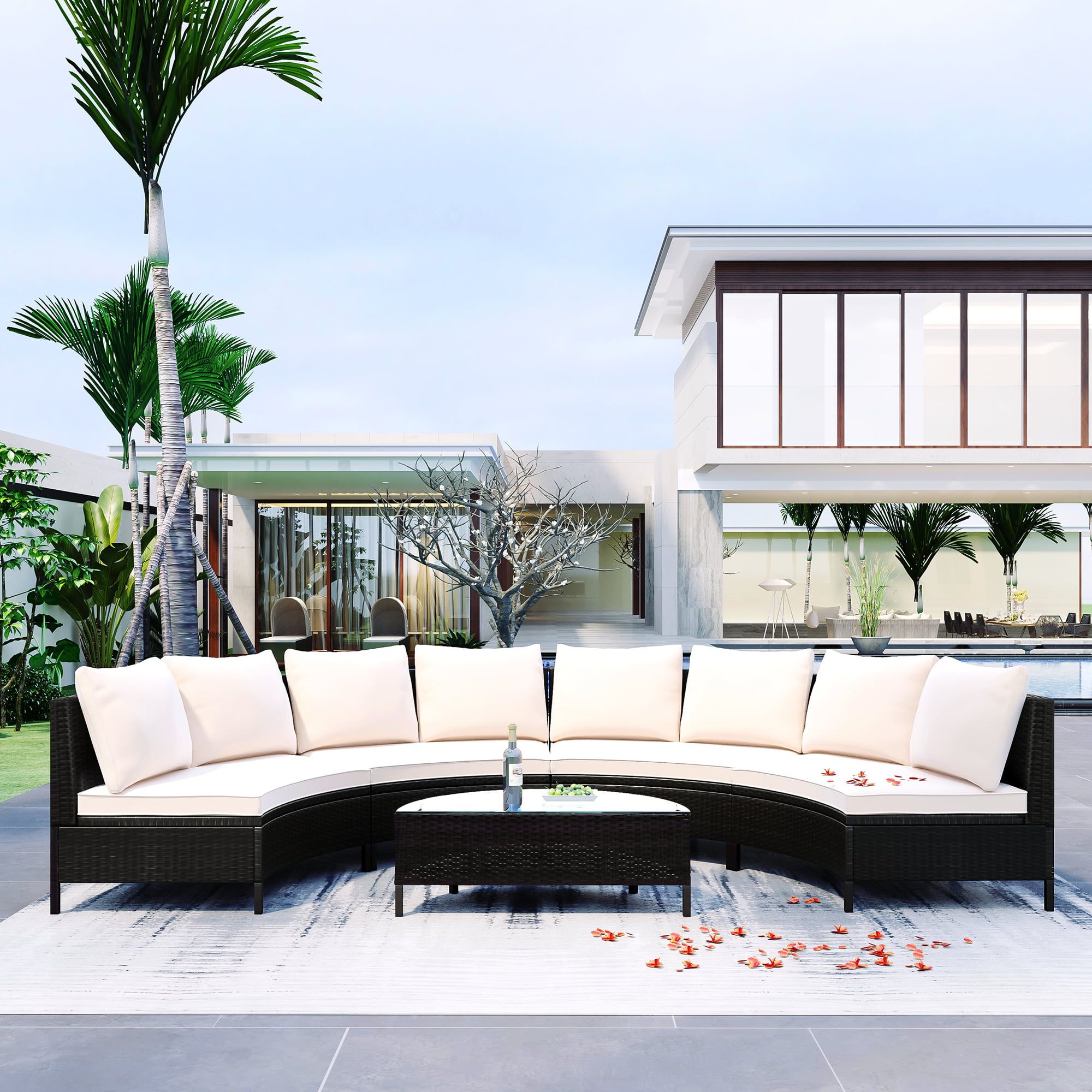 Fashionable 3 Piece Curved Sectional Set Within Uhomepro 3 Piece Patio Curved Sectional Sofa Set, Outdoor Half Moon Sectional  Furniture Set With Tempered Glass Table, Wicker Conversation Set Pe Rattan  Armless Sofa Set, 8 Seater, Beige – Walmart (View 9 of 15)