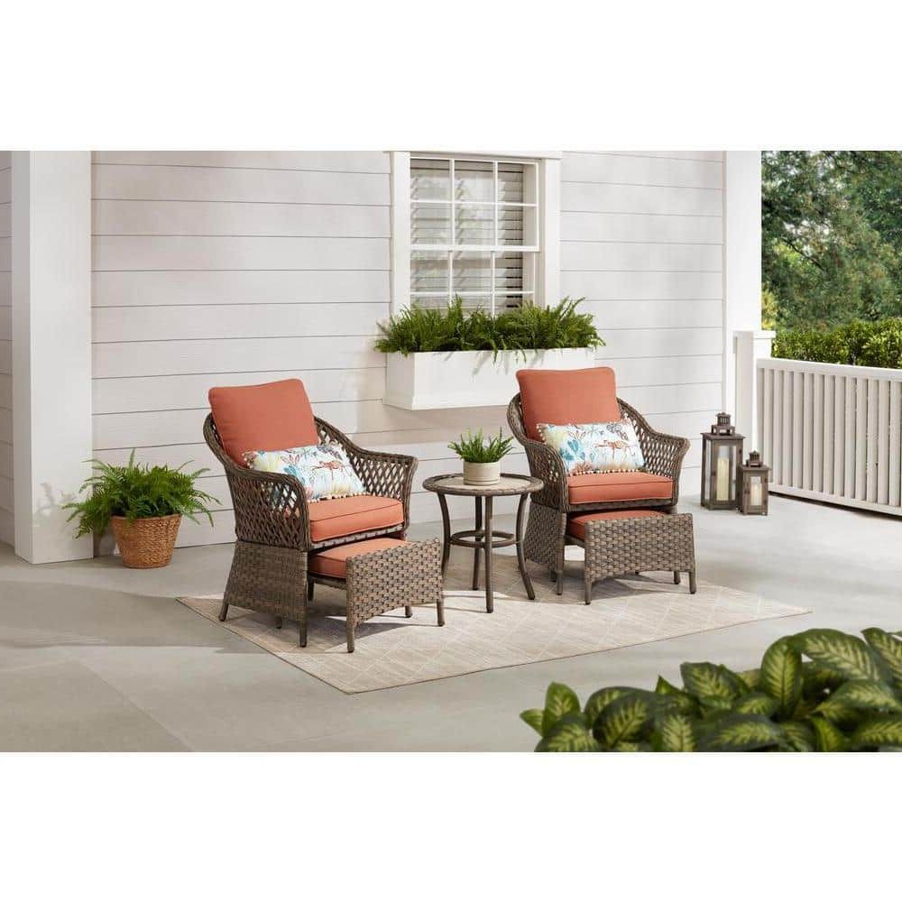 Fashionable 5 Piece Patio Conversation Set For Hampton Bay Valley Spring 5 Piece Wicker Patio Conversation Set With Sienna  Cushions 535. (View 12 of 16)